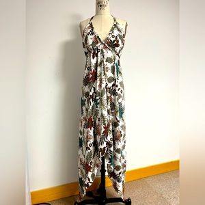 Flowy tropical print halter tie back dress ! Balinese ! Size Xs